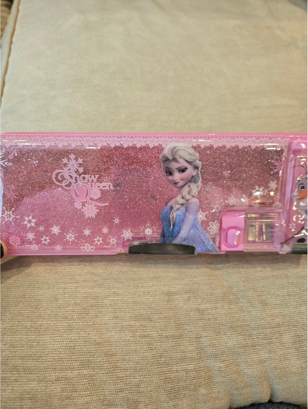 Disney Frozen Pink Glitter Pencil Case with Elsa and Olaf
